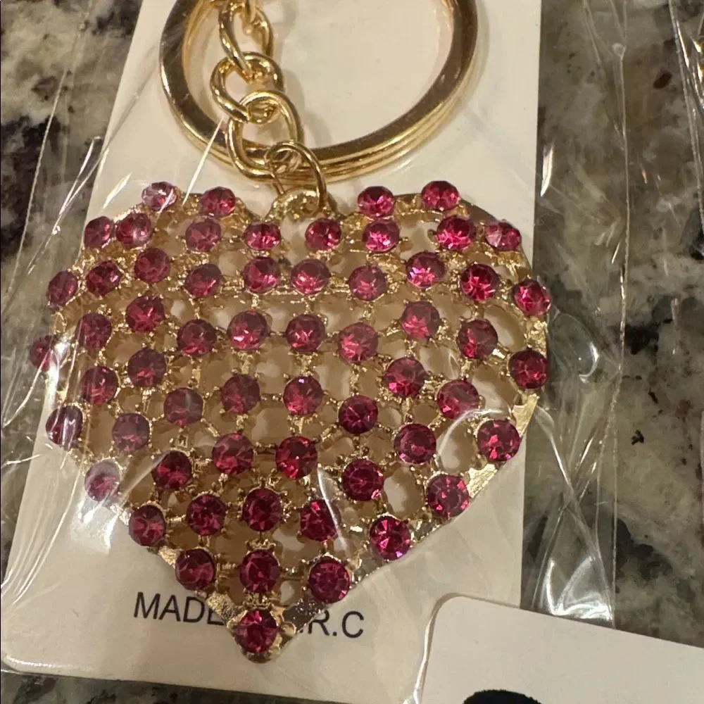 2067 Hot Pink Stone Heart Key Ring & Bag‎ Charm